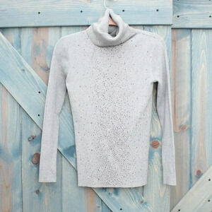 Gray Rhinestone Sparkle Dressy Joenia Wool Lana Sweater Soft Stretchy Knit